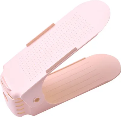 Zdjęcie produktu dla Regulowany stojak na buty Innowacyjny dwuwarstwowy uchwyt na buty Oszczędzający miejsce wspornik na buty do domu w akademiku Różowy