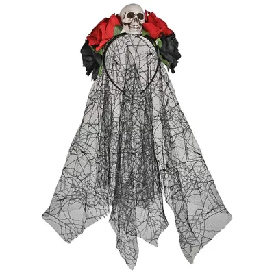 Produktbild von Halloween Tag der Toten Haarreif und Schleier, Stirnband Rosen und Totenkopf Haarreif Halloween Haarband Frauen Damen Halloween Kostüm zubehör