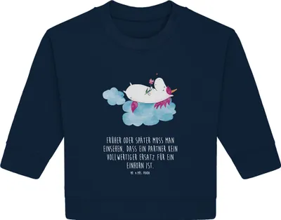 Produktbild von Mr. & Mrs. Panda Organic Baby Pullover Einhorn Verliebt 6. - 12. Monat - French Navy - Geschenk, Unicorn, Bullover, Einhörner, Freundin, Liebe, Wolke