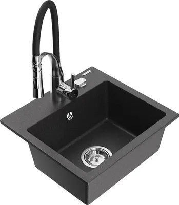 Immagine prodotto di Mexen Milo lavello in granito 1-vasca con rubinetto cucina Aster, nero maculato - 6505-76-73450-07