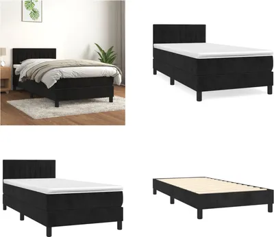 Produktbild von vidaXL Boxspringbett mit Matratze Schwarz 90x190 cm Samt - Boxspringbett - Boxspringbetten - Bett - Schlafzimmermöbel