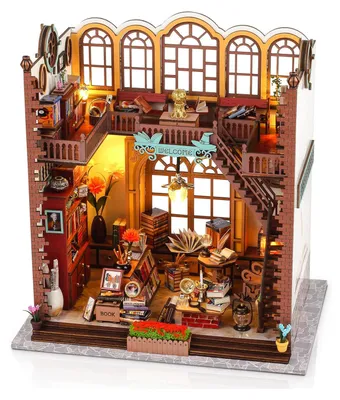 Produktbild von OKWISH 3D-Puzzles, Handgefertigtes DIY Miniaturhaus, Bastelset für Mini Häuser, Architekturmodell, Holzmodell, Mini Haus Dekoration, Kreatives Hobby, Geschenkidee, Bücherhaus