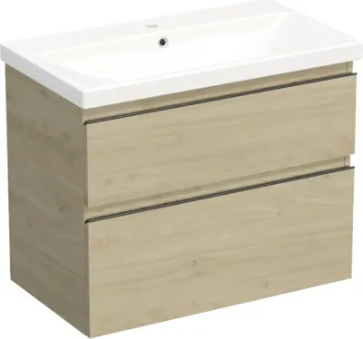 Produktbild von Jungborn Waschplatz TRENTA BxHxT 80x65x45 cm kendal eiche natur mit Keramik-Waschtisch Griffleiste schwarz