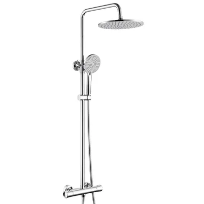 Produktbild von Auralum Edelstahlmit Thermostat Duscharmatur Komplettset, 25x25CM Regendusche, 3 Strahlarten und Höhenverstellbarer Duschstange (Chromfarbe rund)