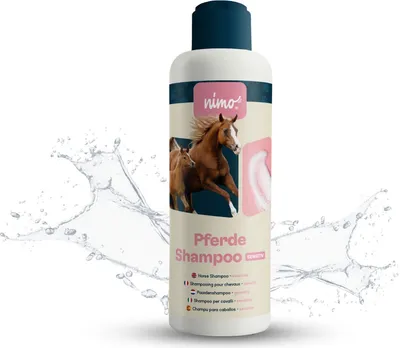 Produktbild von nimo® Pferde Shampoo sensitiv | ohne Duftstoffe & pH-Neutral mit Kollagen | für alle Pferderassen und sensible, allergische Pferde | für bessere Kämmbarkeit & glänzendes Fell, 100% tierleidfrei