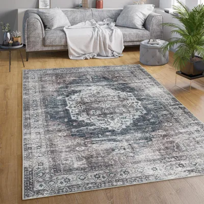 Produktbild von Teppich Wohnzimmer Schlafzimmer Ornamente Vintage Orient Waschbar Grau Beige Grösse 60x100 cm