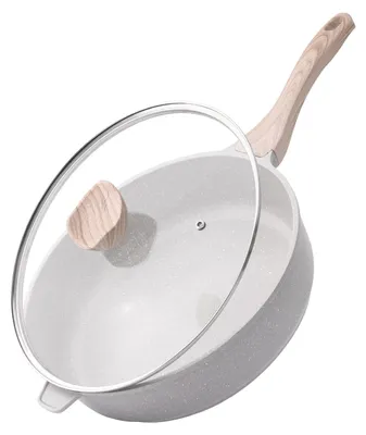 Zdjęcie produktu dla Omgoods - Patelnia ceramiczna indukcyjna, 30 cm, z pokrywką - Zdrowa patelnia z powłoką nieprzywierającą, bez