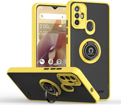 Produktbild von ZTE Blade A52 Hülle, Ring Halter Ständer Matte Transluzent TPU Rahmen Stoßfest Schutzhülle für ZTE Blade A52 Gelb