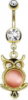 Produktbild von Bauchnabelpiercing 14 Karat vergoldet Bananabell Nabelpiercing Gold Eule Anhänger Zirkonia  10 mm