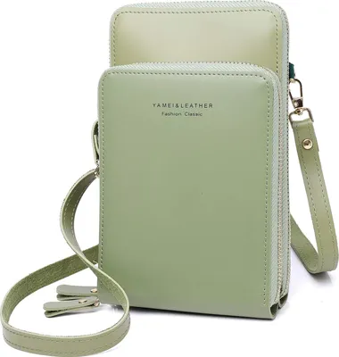 Produktbild von Handy Umhängetasche - Leder Frauen Brieftasche Retro Schultertasche Klein Tasche Geldbörse reisepass Handytasche mit Kartenfächer Verstellbar Abnehmbar Schultergurt für Handy unter 7 Zoll (Grün)