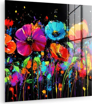 Produktbild von MuchoWow Glasbilder - Bilder auf Wandbild - Foto auf Glas Blumen - Bunt - Spritzer 20x20 cm Wanddekoration aus Glas - Acrylglasbild - Acrylbilder - Bilder von Glas - Moderne