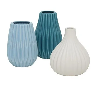 Produktbild von Blumenvase aus Keramik im 3er Set Mattes Design Mehrfarbig Höhe 14 cm Tischdekoration Moderne Vase Tischvase -  Petrol