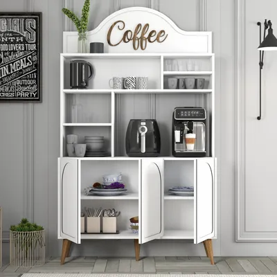 Produktbild von Skye Decor, Lyon 120 - White, Walnut, Kaffeebarschrank, Weiß, 100 % MELAMINBESCHICHTETE SPANPLATTEN, 35 x 120 x 202 cm