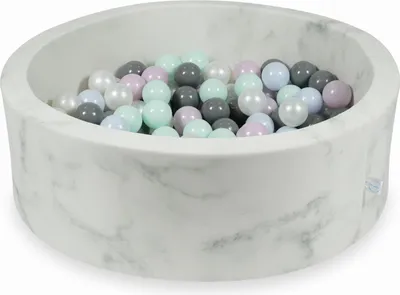 Produktbild von Trockenbecken 90x30 Marmor mit 200 Bällen: Hellmint, Hellrosa Perle, Hellblau Perle, Perle, Grau