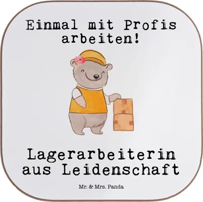 Produktbild von Mr. & Mrs. Panda Getränkeuntersetzer Lagerarbeiterin Leidenschaft - Weiß - Geschenk, Coaster, Ausbildung, Untersetzer für Gläser, Tassenuntersetzer, Witzig, Spruch, Glas
