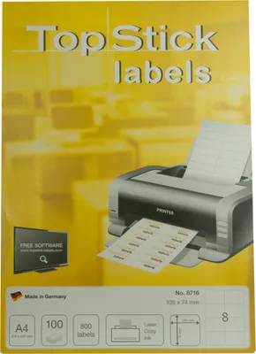 Produktbild von Top Stick 8716, Weiß, Selbstklebendes Druckeretikett, A4, Papier, Laser/Inkjet, Permanent