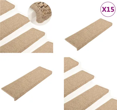 Obrázok produktu pre vidaXL Samolepiace rohože na schody Sisalový vzhľad 15 ks 65x21x4 cm Piesok - Rohože na schody - Koberce na schody - Koberce na schody