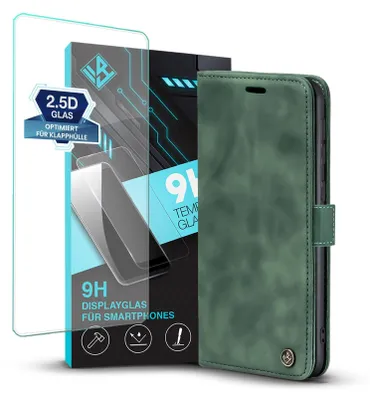 Produktbild von Handy Hülle für Samsung Galaxy Xcover7 Pro mit 9H Displayglas Klapphülle Bookcase Flip Cover Handy Tasche Etui Farbe: Grün