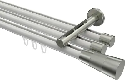 Produktbild von Interdeco Innenlaufstange / Gardinenstange mit Innenlauf Weiß / Edelstahl-Optik, Typ Siteno Tanara (Konus Bicolor), 20 mm Ø 3-läufig, 480 cm