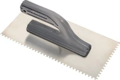 Produktbild von KOTARBAU® Edelstahl Glättkelle 270 x 128 mm mit Zahnung 4x4 mm Zahnkelle zum Verlegen von Fliesen Glättscheibe Traufel Edelstahlkelle mit Kunststoffgriff unentbehrlich beim Fliesen