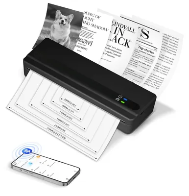 Zdjęcie produktu dla Drukarka termiczna A4 - Przenośna - Bluetooth - Bez tuszu - Czarna - Do domu i w podróży