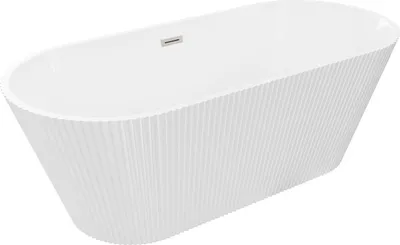 Immagine prodotto di Mexen Yara vasca da bagno autoportante scanalata 170 x 75 cm, bianca, troppopieno nichel spazzolato - 52861707500-97
