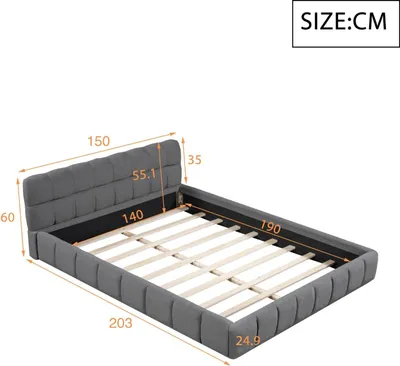 Obrázok produktu pre Rám postele – čalúnená dvojposteľ – čalúnené čelo – poťah z ľanu – drevený rám – rošt – 140 x 190 cm – bez matraca – béžová