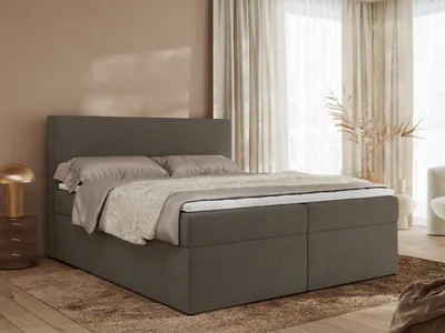 Produktbild von MKS MEBLE Boxspringbett, Polsterbett JAGUAR mit Multipocket-Matratze, struktur dekostoff, zwei Bettkästen und Topper T25 - 140 x 200 cm - H3 - Braun Struktur