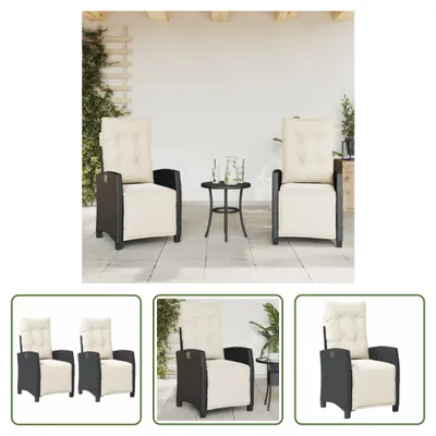 Image de The Living Store Fauteuil de jardin avec repose-pieds 2 pcs. Réglable Noir Poly Rattan