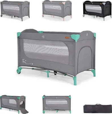 Produktbild von Cangaroo Reisebett Skyglow 2 Ebenen Räder Matratze Seiteneingang Tasche Bremsen grün