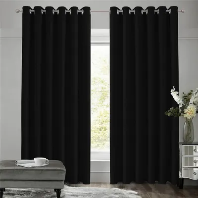 Obrázok produktu pre Záclony zatemňovacie, 2 kusy, výška 229 cm, šírka 229 cm, termoizolačné, ochrana pred chladom, s okami, čierna, vhodné do spálne, úplne zatemňujúce