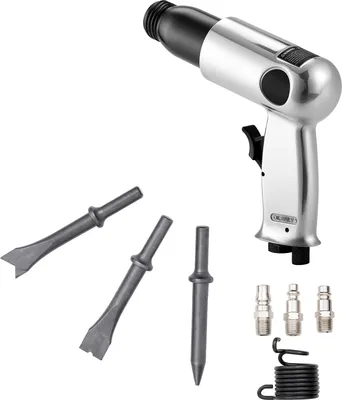 Image de SucceBuy Marteau burineur pneumatique, 3500 BPM marteau pneumatique avec course de 70 mm & 4 burins à queue ronde, marteau pneumatique compact avec poignée pistolet, outil à palettes pour couper, poinçonner et gratter