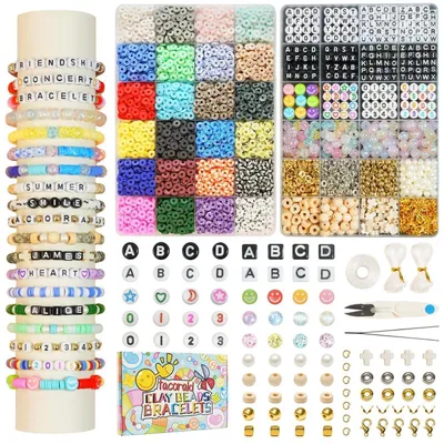 Produktbild von Armband Bastelset 8600 Stück 6mm Clay Perlen 24 Farben 959 Charms 364 Buchstabenperlen DIY Geschenk