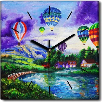 Produktbild von Coloray Uhr auf Leinwand 30x30 cm Wand Uhr Dekoration Wohnzimmer Segeltuch schwarze Hände -Dorfballons Wasser.