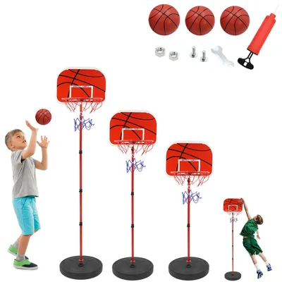 Produktbild von Mini-Basketballkorb höhenverstellbar 50-150 cm, 3 Bälle, inklusive Pumpe, für Kinder