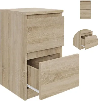 Zdjęcie produktu dla YUMEBLY | Szafka nocna BASIC z 2 szufladami 30x53x30 cm – kompaktowy stolik nocny do sypialni | Dąb Sonoma