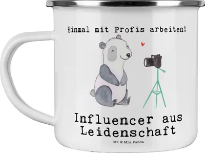 Produktbild von Mr. & Mrs. Panda Pott Influencer Leidenschaft - Weiß - Geschenk, Teetasse, Emaille Becher, Campingtasse, Tasse