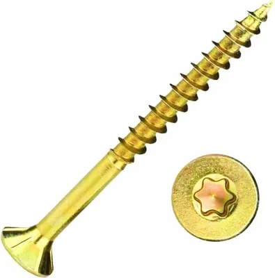 Produktbild von Spanplattenschrauben 6,0 x 40 mm 500 Stück mit I-Stern, Senkkopf, Teilgewinde und Fräsrippen unter dem Kopf