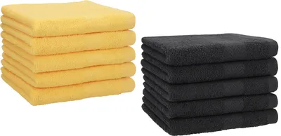 Produktbild von Betz 10 Stück Gästetücher 30x50 cm PREMIUM 100% Baumwolle Set  Farbe: honiggelb und graphit