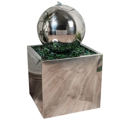 Produktbild von Köhko® Springbrunnen Ø 20 cm mit LED-Beleuchtung in eckigen Edelstahlbecken hochglanzpoliert 21015 Gartenbrunnen aus Edelstahl
