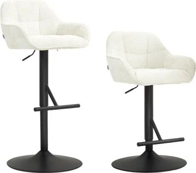 Image de HOMCOM Lot de 2 tabourets de bar, chaises de bar, hauteur réglable, assise pivotante, avec dossier et repose-pieds, tissu effet lin et base en acier, pour cuisine, salle à manger, crème