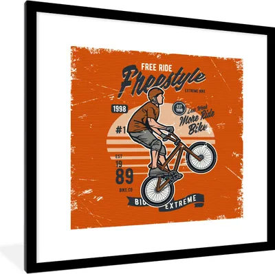 Produktbild von MuchoWow® MuchoWow® Gerahmtes Poster Fahrrad - Mann - Retro 40x40 cm - Poster mit zchwarzem Bilderrahmen - Poster - Plakat im Rahmen