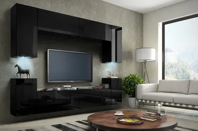Immagine prodotto di Furnitech Parete attrezzata soggiorno - Mobili da soggiorno con LED RGB - Parete attrezzata moderna - Parete attrezzata soggiorno (Future C1/HG/B/1 1A)
