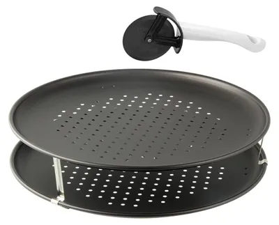 Immagine prodotto di Zenker set per pizza 3 pezzi, vassoi per pizza e tagliapizza, vassoio per pizza rotondo (Ø 32 cm) forato, incl. tagliapizza e supporto, per pizza e tarte flambée