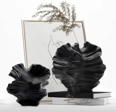 Productafbeelding van PromoHome® Zwarte, moderne vazen voor Scandinavische decoratie, esthetische boho-bloemenvazen voor thuis, woonkamer, kantoor, landelijke stijl