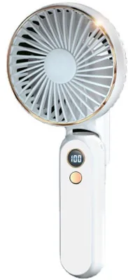 Obrázek produktu pro Přenosný cestovní ventilátor s USB nabíjením, 5 rychlostí, digitální displej, bílý, pro vnitřní i venkovní použití