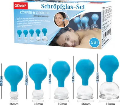 Produktbild von Schröpfglas-Set für Körper- und Gesichtsmassage mit Saugball, 5-teilig