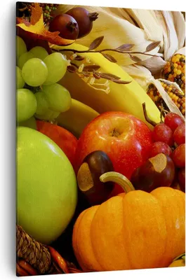 Produktbild von Bild auf Leinwand - Leinwandbild - Einteilig - Weidenkorb Obst Gemüse - 70x100cm - Wand Bild - Wanddeko - Wandbilder - Leinwanddruck - Wanddekoration - Leinwand bilder - Wandbild - PA70x100-0406