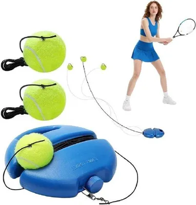 Image de Appareil d'entraînement au tennis avec balle rebondissante pour s'entraîner seul dans le jardin | Balle de tennis avec cordage et équipement d'entraînement