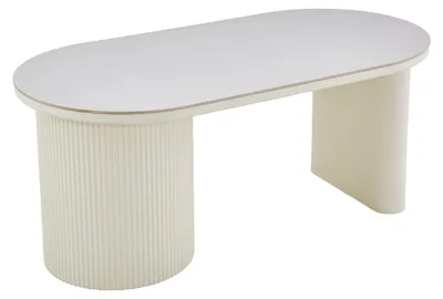 Produktbild von byLIVING Esstisch oval KAVALA 200x100 cm, Säulentisch in Riffel-Optik, Tischplatte Sinter Stone Keramikoptik creme, moderner Küchentisch für 4 Personen